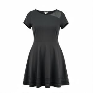 Bar III Black Midi Fit & Flare Dress Medium Minimalist Modern Chic Goth